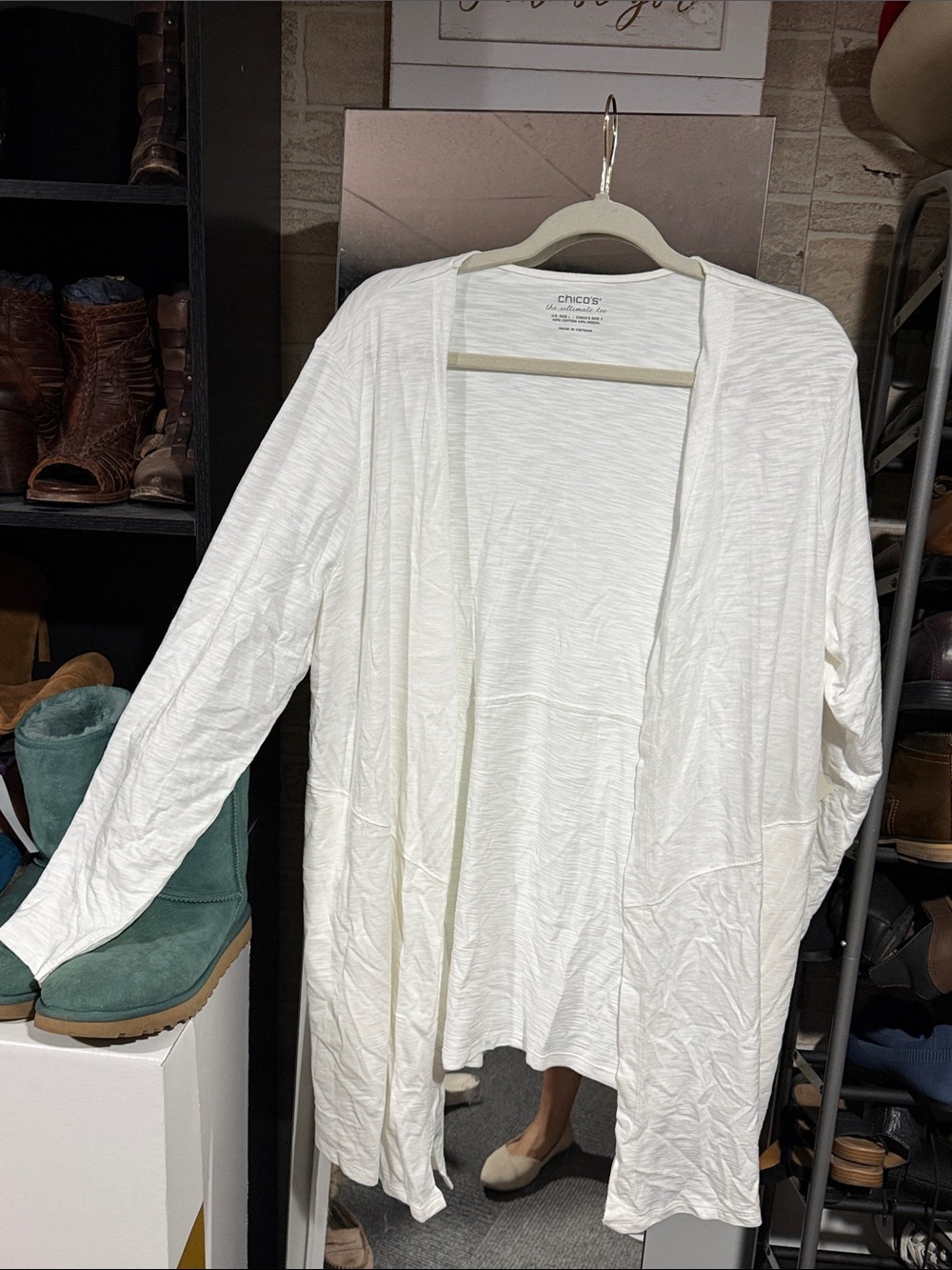 Chico's White Open-Front Draped Cardigan